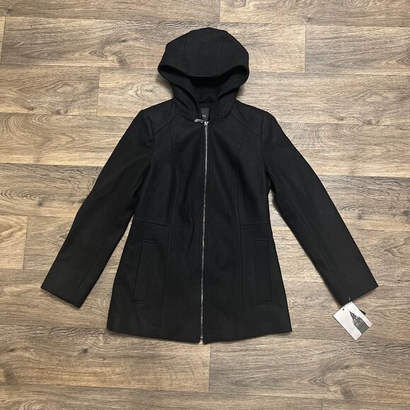 NEW London Fog Hooded Wool Zipper Coat Black Size Small NWT - Picture 1 of 5